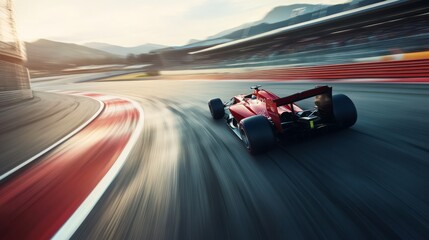 High-Speed Race F1 Car Blazing Past the Grandstand During a Thrilling Motorsports Event.