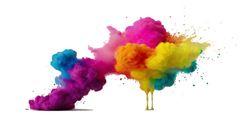 Vector colorful vibrant rainbow, smoke and cloud holi paint color powder explosion with bright colors isolated  on transparent background. Multicolored explosion of rainbow powder paint holi festival 