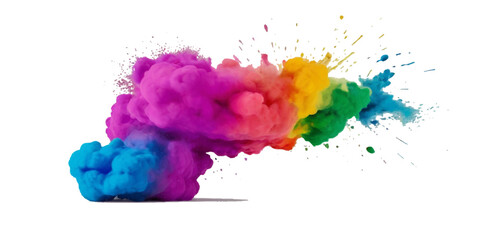 Vector colorful vibrant rainbow, smoke and cloud holi paint color powder explosion with bright colors isolated  on transparent background. Multicolored explosion of rainbow powder paint holi festival 