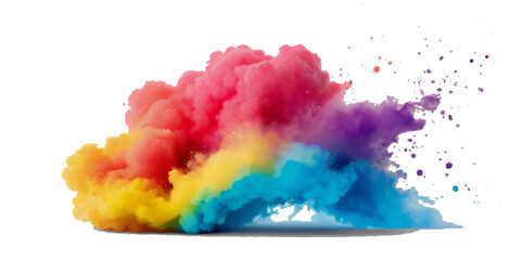 Vector watercolor rainbow multicolor splatter design background. Multicolored rainbow explosion of cloud powder paint holi decoration isolated on transparent background