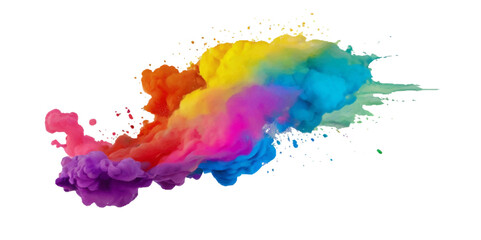 Vector watercolor rainbow multicolor splatter design background. Multicolored rainbow explosion of cloud powder paint holi decoration isolated on transparent background