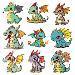 Obraz premium A colorful and playful collection of cartoon Dragon , fun design