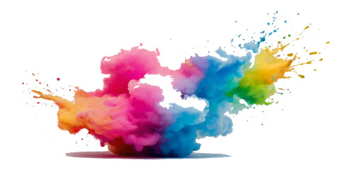 Multicolored rainbow explosion of cloud powder paint  decoration isolated on transparent background. Vector abstract colorful rainbow holi paint festival background.
