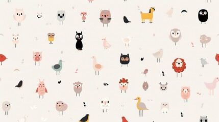 A white background with a bunch of different animals and a few boxes