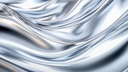 A stunning close-up of smooth, flowing silver fabric, reflecting light and showcasing elegant curves and textures.