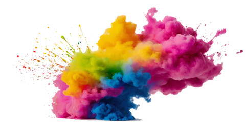 Vector colorful vibrant rainbow, smoke and cloud holi paint color powder explosion with bright colors isolated  on transparent background. Multicolored explosion of rainbow powder paint holi festival 