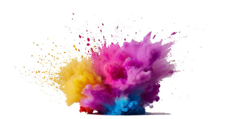 Vector colorful vibrant rainbow, smoke and cloud holi paint color powder explosion with bright colors isolated  on transparent background. Multicolored explosion of rainbow powder paint holi festival 