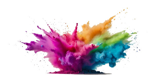 Vector colorful vibrant rainbow, smoke and cloud holi paint color powder explosion with bright colors isolated  on transparent background. Multicolored explosion of rainbow powder paint holi festival 