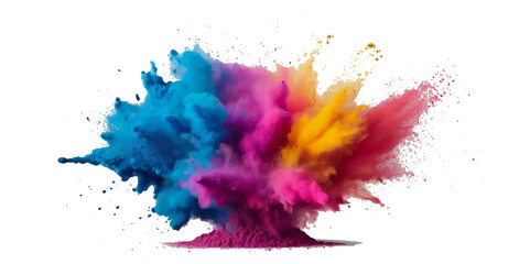 Vector colorful vibrant rainbow, smoke and cloud holi paint color powder explosion with bright colors isolated  on transparent background. Multicolored explosion of rainbow powder paint holi festival 