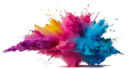 Vector colorful vibrant rainbow, smoke and cloud holi paint color powder explosion with bright colors isolated  on transparent background. Multicolored explosion of rainbow powder paint holi festival 