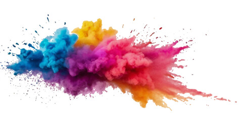 Vector colorful vibrant rainbow, smoke and cloud holi paint color powder explosion with bright colors isolated  on transparent background. Multicolored explosion of rainbow powder paint holi festival 