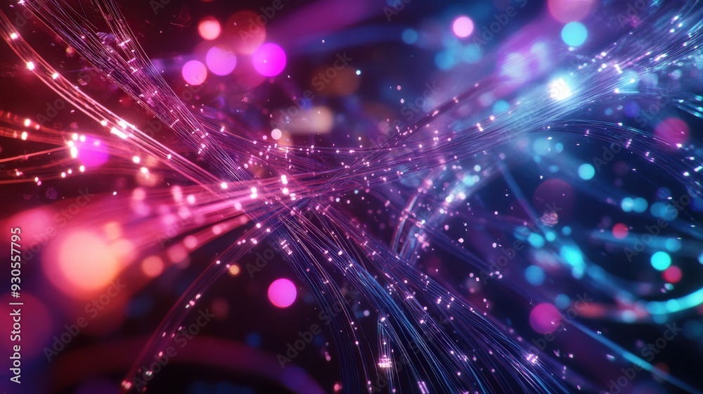 Poster futuristic quantum database illuminated by colorful lights, pulsating with energy in a visually stun