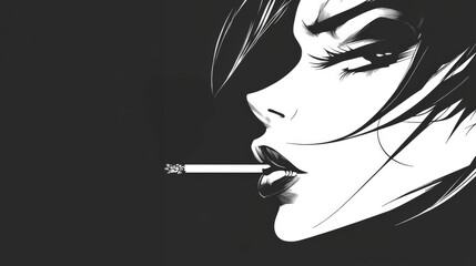 Obraz premium Stylized illustration of woman smoking cigarette in black and white