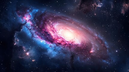 Naklejka premium A vibrant galaxy with swirling colors and stars, showcasing the beauty of the universe.
