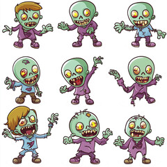 Halloween  set of cartoon zombies on transparent background .PNG