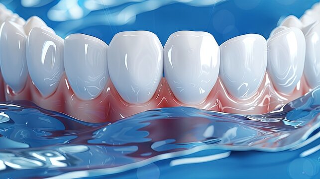 White jaw teeth blue dental illustration background wallpaper. Enamel whitening medical treatment, healthy oral mouth hygiene, toothpaste gums protection, bright implant
