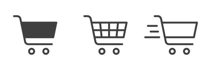 Sopping cart store illustration in 3 variations isolated. Web supermarket sign. Vector icons in flat style © Denys