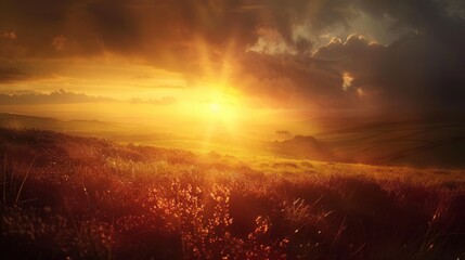 Obraz premium Golden Sunset Over Rolling Hills