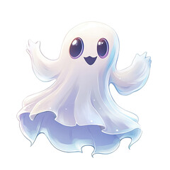 Fototapeta premium halloween cute cartoon ghost floating in the air transparent background .PNG