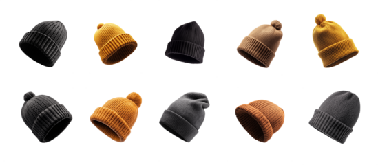 Winter Cap Mega Pack. Beanie hat. Winter wear. cable knit beanie. Transparent background PNG. 