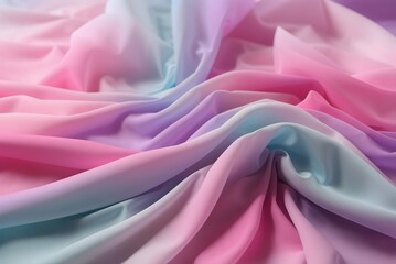 Dreamy pastel abstract fluid background with light blue, pink and yellow. Vivid rainbow colors colorful smooth waving silk textured wallpaper background banner.

