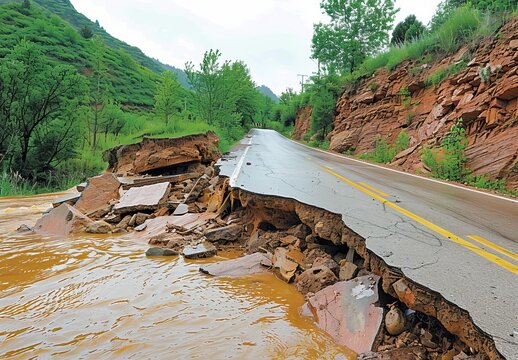 Heavy Rain and Earthquake Damage to Wujiang Town Road in Southern China