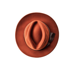 Classic Fedora Hat. Transparent background PNG. Top view angle perspective. 09