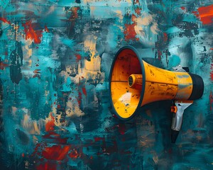 Megaphone in a Modern Abstract Art Composition Blending Technology and Creativity