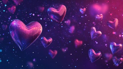 A vibrant scene of floating hearts in a cosmic background, symbolizing love and affection.