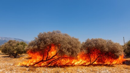 Dry landscape wildfire burning grass