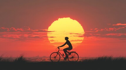Fototapeta premium Woman riding bicycle during sunset .