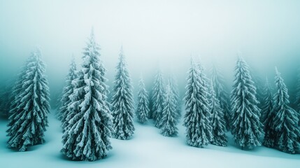 Obraz premium A group of trees in the snow covered forest, AI