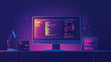 Obraz premium computer with software system update and development concept