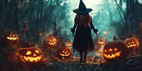 Witch in a Spooky Halloween Forest created by ai