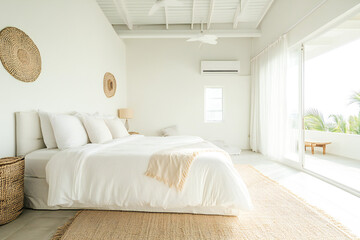 A luxurious white bed in a minimalist room 