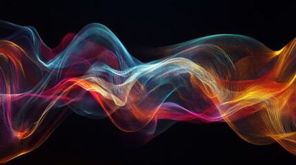 Obraz premium Abstract digital representation of colorful electric waves moving through the air, symbolizing data transmission, communication, and technology advancements.
