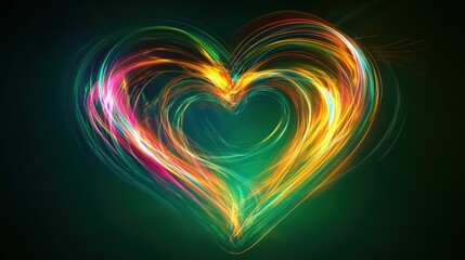 A vibrant, colorful heart design with swirling light effects, symbolizing love and emotion.