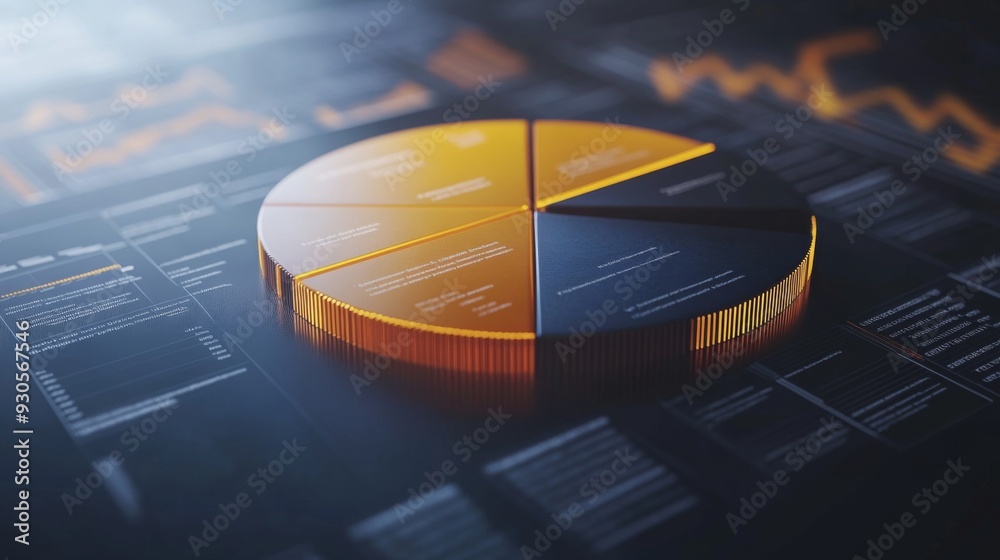 Poster Close-up of a 3D pie chart with a portion pulled out to emphasize a specific segment, showcasing detailed data and a modern, professional look.