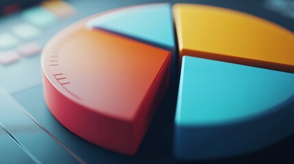 Fototapeta premium Close-up of a 3D pie chart with a portion pulled out to emphasize a specific segment, showcasing detailed data and a modern, professional look.