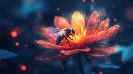 Naklejka premium Bee on a Glowing Flower