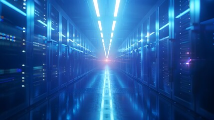 Futuristic Quantum Computing Server Room with Glowing Machines Showcasing Advanced Data Center Technology