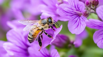 A Bee Gathering Nectar from a Purple Flower