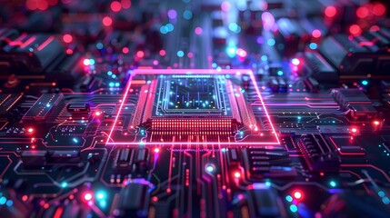 Futuristic Quantum Computer with Floating Holographic Interfaces and Neon Lights Showcasing Cutting Edge Technology Concept