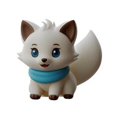 A chibi 3D Snow Fox with a large head, big eyes, and white fur, wearing a Christmas-themed scarf. The background is transparent, making it perfect for Christmas-themed projects.