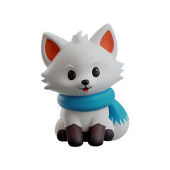 A chibi 3D Snow Fox with a large head, big eyes, and white fur, wearing a Christmas-themed scarf. The background is transparent, making it perfect for Christmas-themed projects.