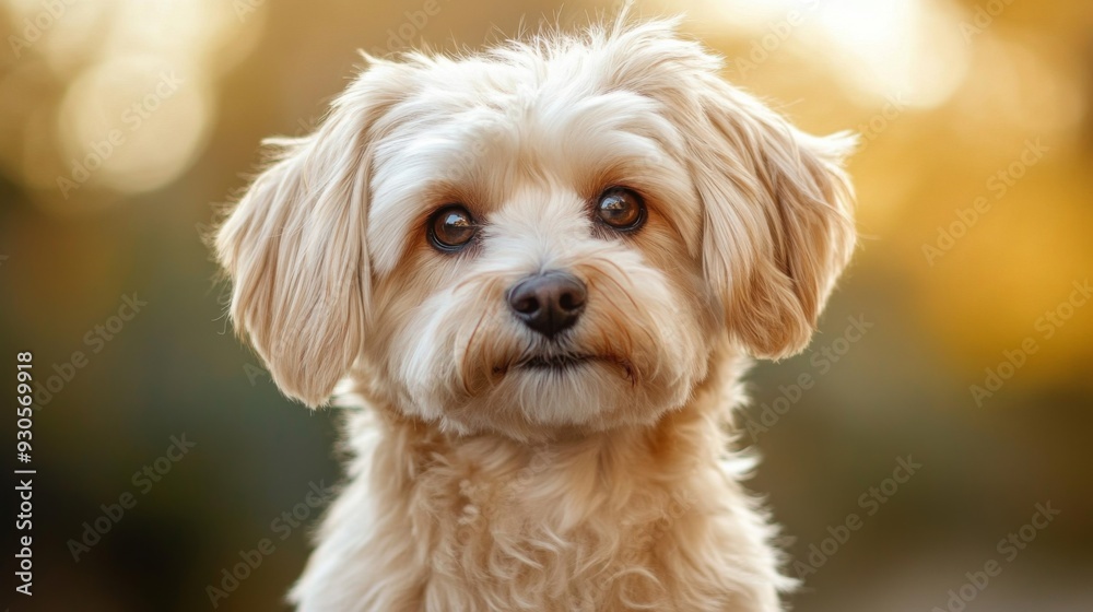 Poster close-up of a dog with a lovable face, featuring its soft fur and warm eyes, set against a contrasti