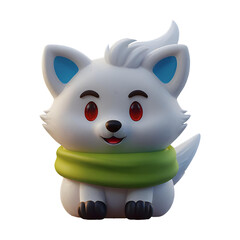 A chibi 3D Snow Fox with a large head, big eyes, and white fur, wearing a Christmas-themed scarf. The background is transparent, making it perfect for Christmas-themed projects.