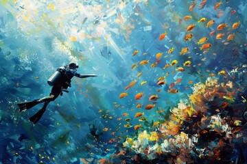 Diving with fish in the ocean