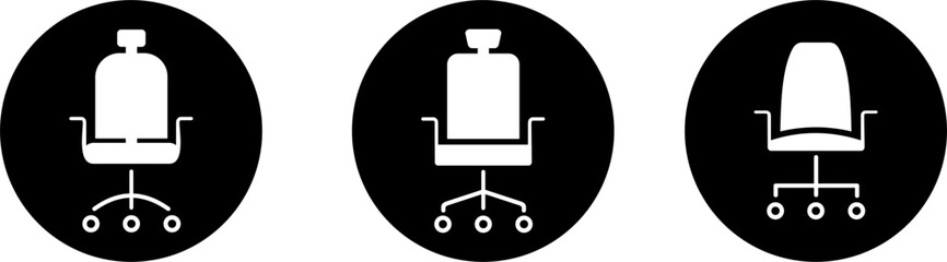 Office chair icon set. Seat, chair solid icons on black background collection. Vector