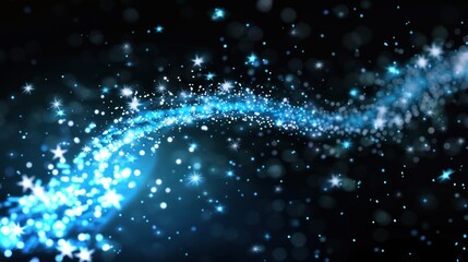 Fototapeta premium Abstract blue light trail with stars on black background